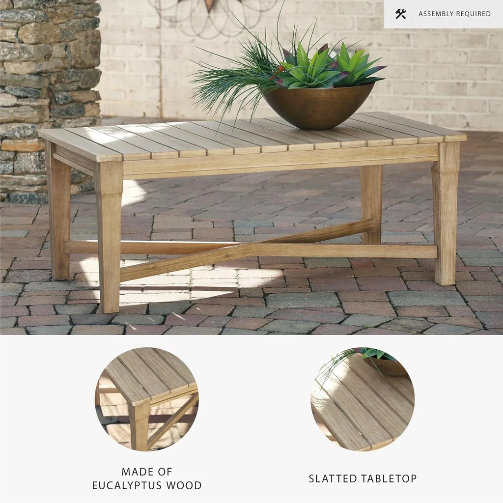 Signature Design by Ashley Clare View Coastal Outdoor Patio Eucalyptus Sofa with Cushions, Beige - image 59