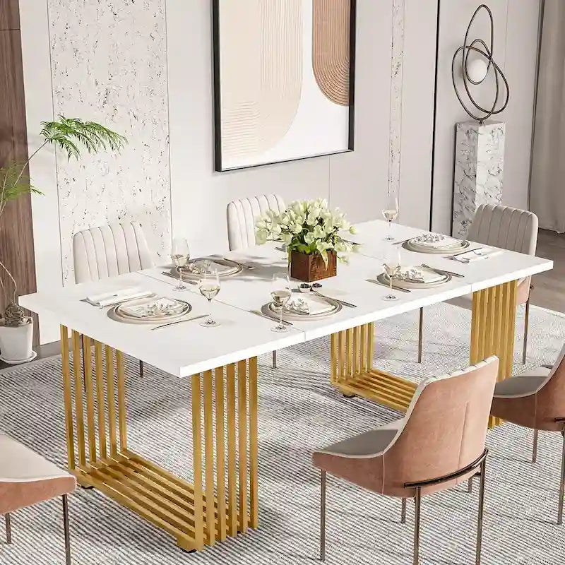 Modern Dining Table with Rectangular Top and Metal Base for 6 to 8 Seating - image 2