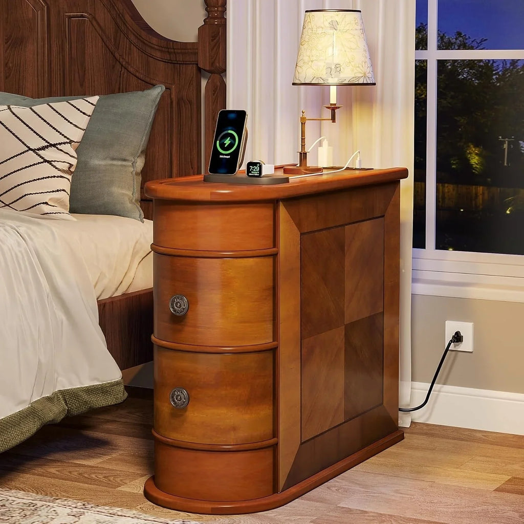 Solid Wood Chairside End Table, Two-Drawer Narrow Side Table Slim - image 40