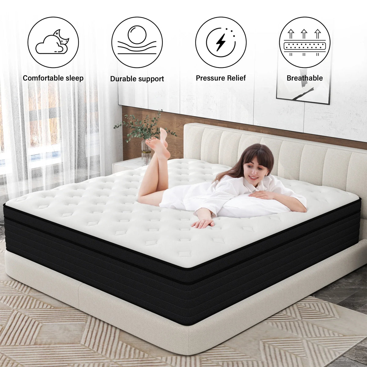 CICIMLU 12 inch Queen Mattress,Gel Memory Foam & Spring Hybrid Medium Comfort Mattress in a Box,CertiPUR-US - image 5