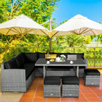 7 Pcs Rattan Patio Dining Furniture Sectional Sofa Set with Dining Table, Ottomans & Cushions - image 60