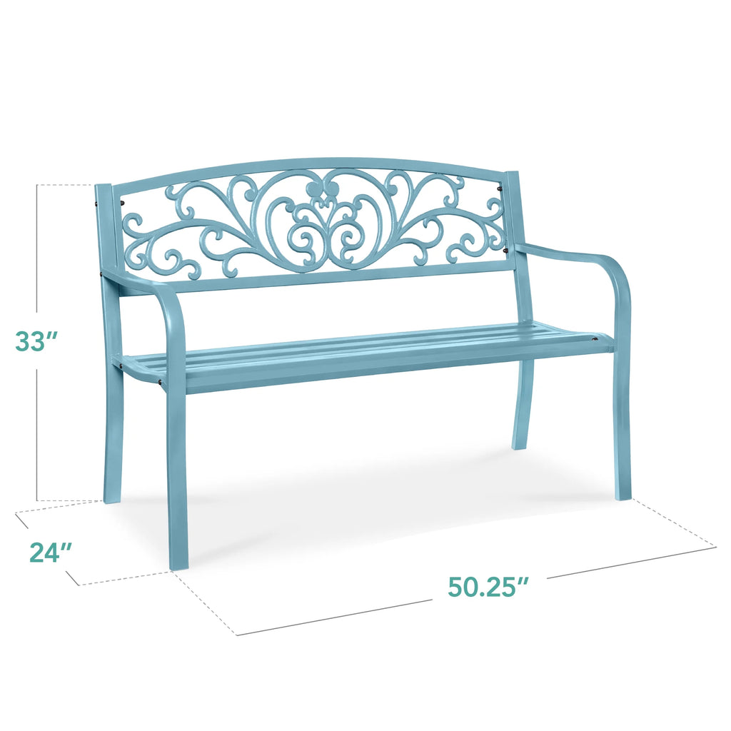 Best Choice Products Outdoor Steel Bench Garden Patio Porch Furniture W/ Floral Design Backrest - Black - image 75