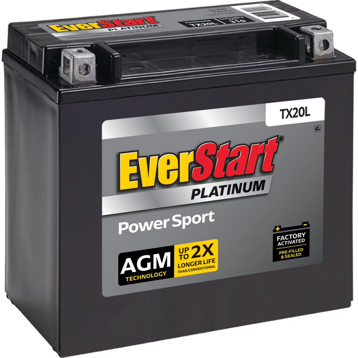 EverStart Platinum AGM Power Sport Battery, Group Size TX20L 12 Volt, 310 CCA - image 1