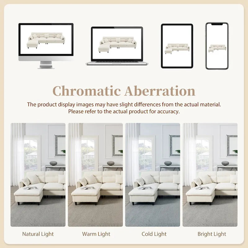 110-Inch L-Shaped 5-Seater Sectional Sofa with Removable Ottoman, Cloud Chenille Fabric, and 5 Cushions - image 10