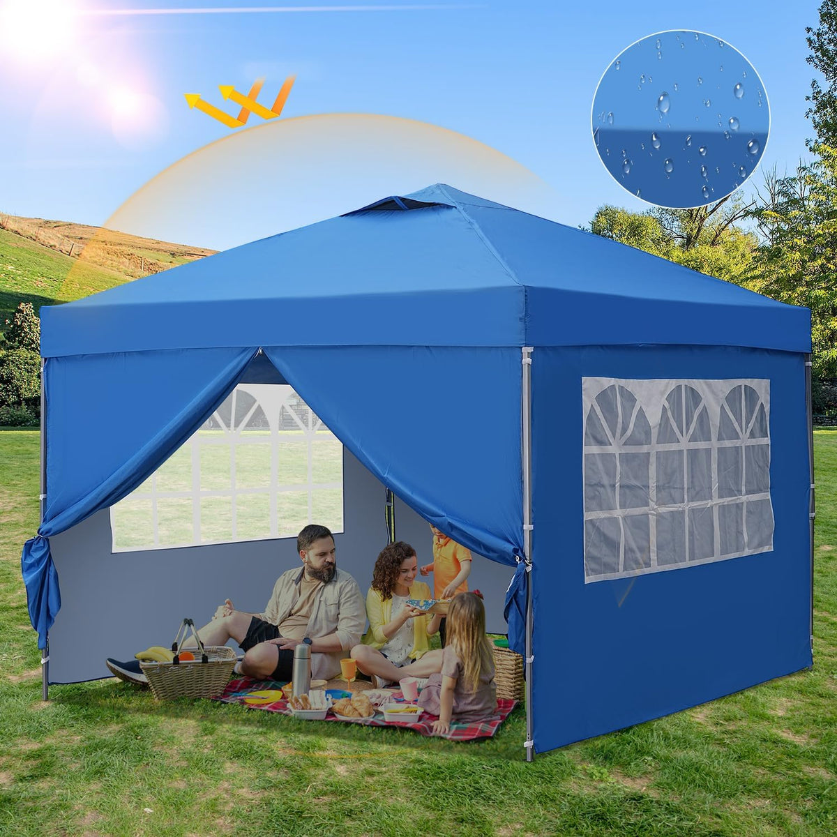 GDY 10x10 Pop Up Canopy Tent, Outdoor Canopy Tent, Patio Tent,Commercial Instant Gazebos,4 Sidewalls, Portable Shelter Canopies, with 4 sandbags, Blue. - image 2