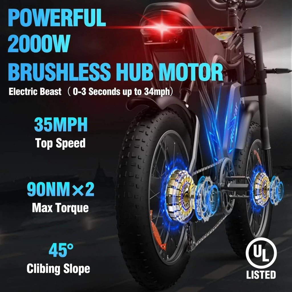 Electric bike Q20, 2000W, 52V, 30-180 miles, all-terrain fat bike for adults - image 5