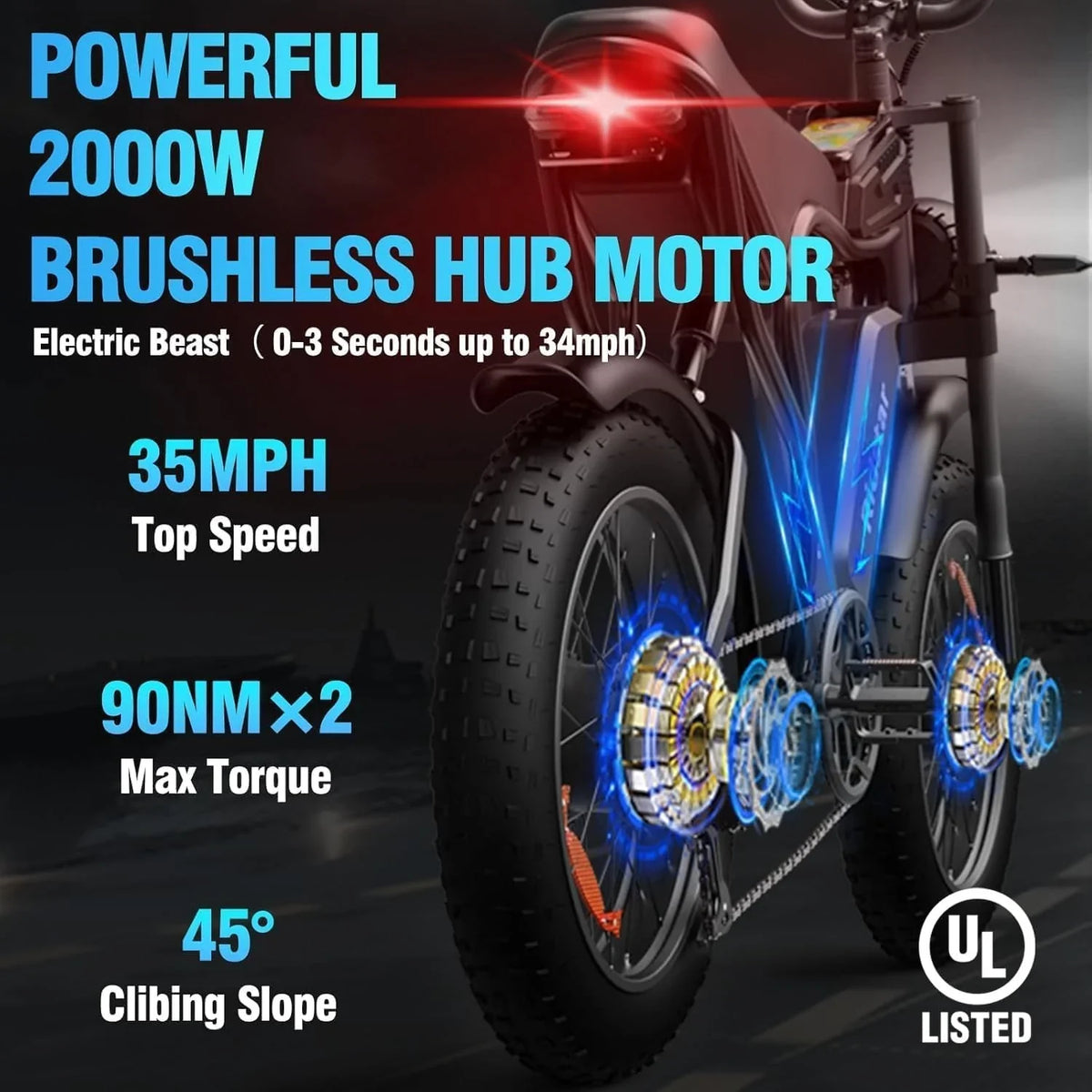 Electric bike Q20, 2000W, 52V, 30-180 miles, all-terrain fat bike for adults - image 5