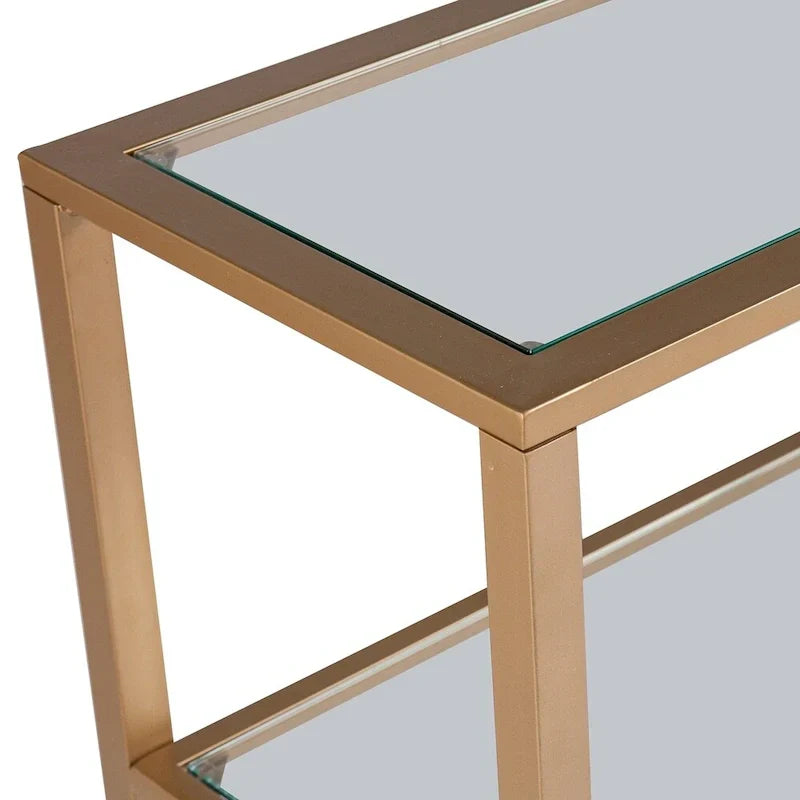Jensen Gold Metal Console Table with Glass Shelves by SEI Furniture - Narrow Design - image 8
