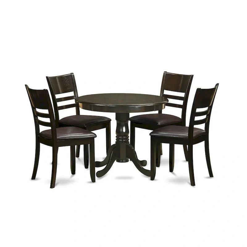 East West Furniture 5-Piece Round Dining Set - Cappuccino Kitchen Table with 4 Chairs (Seat Options Available) - image 2