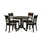 East West Furniture 5-Piece Round Dining Set - Cappuccino Kitchen Table with 4 Chairs (Seat Options Available) - image 2