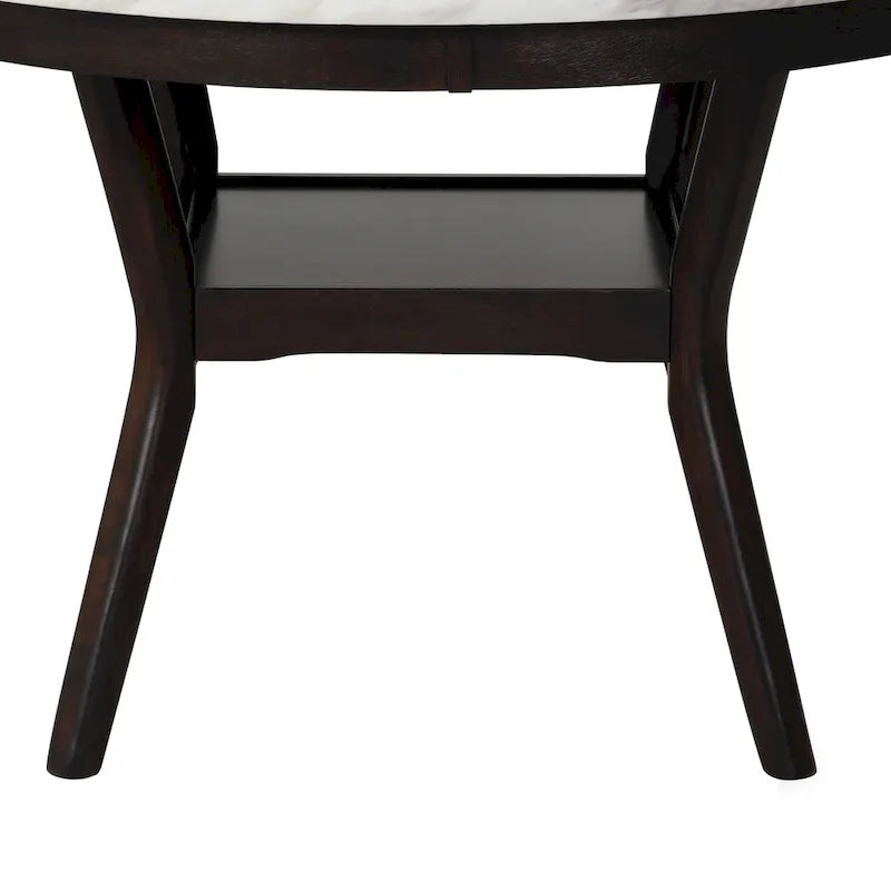 Kate 47-Inch Round Dining Table with Faux Marble Surface in White and Brown - image 5