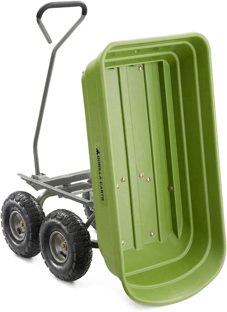 Heavy Duty Poly Utility Dump Wagon Garden Cart w/Pneumatic Tires, 6 Cu Ft - 1200 lb Capacity Outdoor Wheelbarrow for Yard, Landscaping & Gardening, Lawn Tractor or ATV Towable-Gorilla Carts - image 23