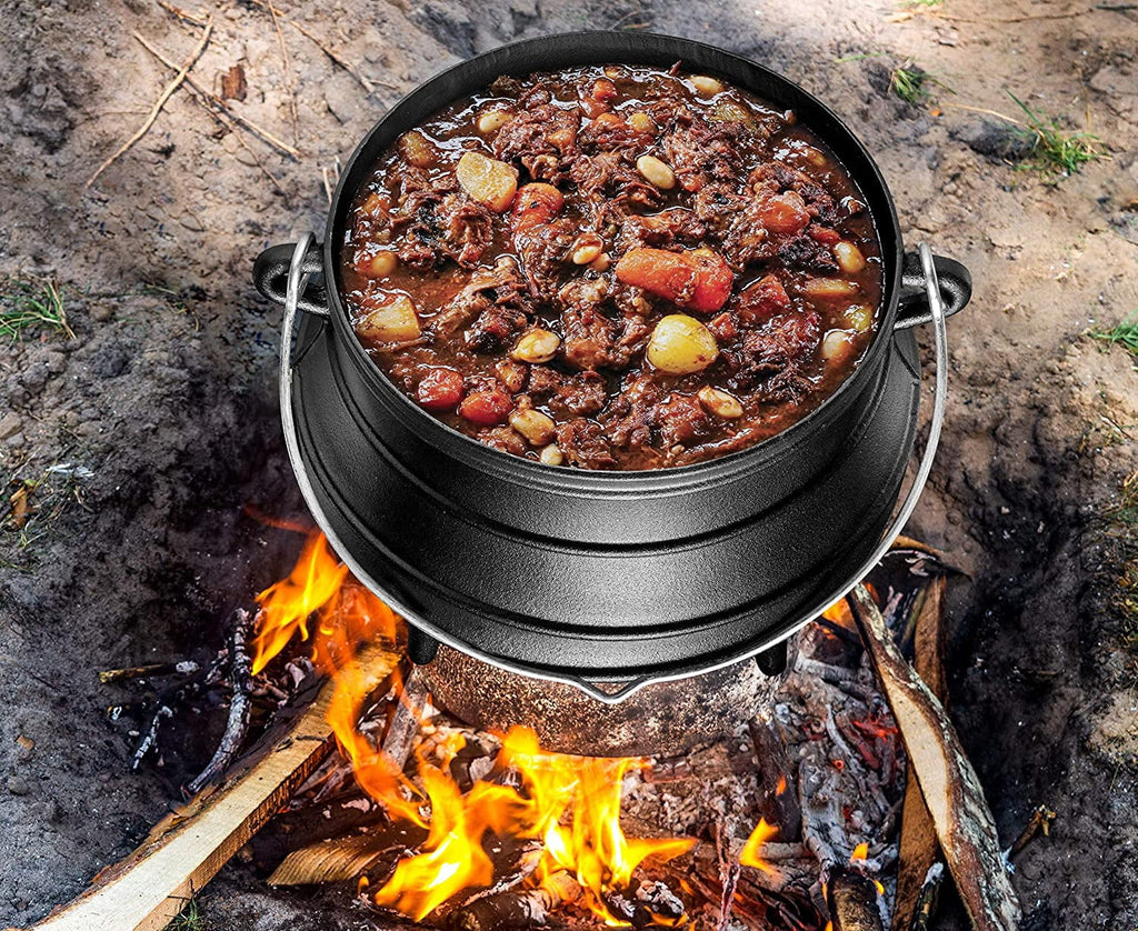 Bruntmor Pre - Seasoned Cast Iron Cauldron - Bruntmor African Potjie Pot with Lid - 3 Legs for Even Heat Distribution - Camping Dutch Oven Cookware for Over - the - Fire Cooking - 10 Quarts, X - Large - image 11