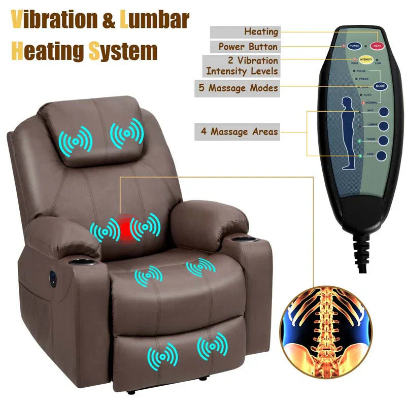 Electric Power Lift Recliner, Leather Massage Reclining Sofa, Elderly Lift Chair with Lumbar Heating & 8 Vibrating Nodes, Cup Holder, USB Port - image 10