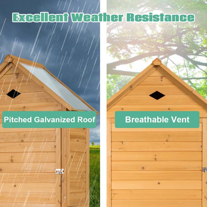 63" Wood Outdoor Storage Shed Lockable Garden Tools Storage Cabinet with 5 Shelves, Galvanized Sheet Roof - image 14