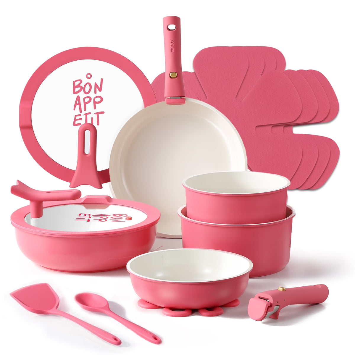 Carote 18 Pcs Ceramic Nonstick Cookware Set, Pots and Pans Set with Detachable Handles, Oven/Dishwasher Safe, Stackable Kitchen Cooking Set, White - image 3