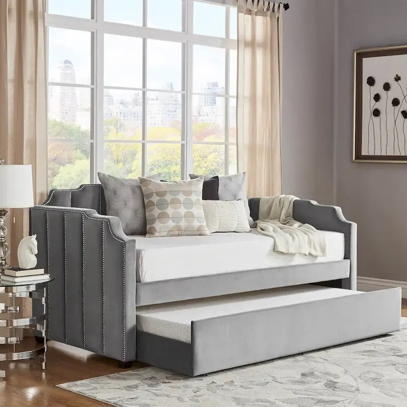 iNSPIRE Q Modern Chareau Glam Grey Velvet Daybed - image 3