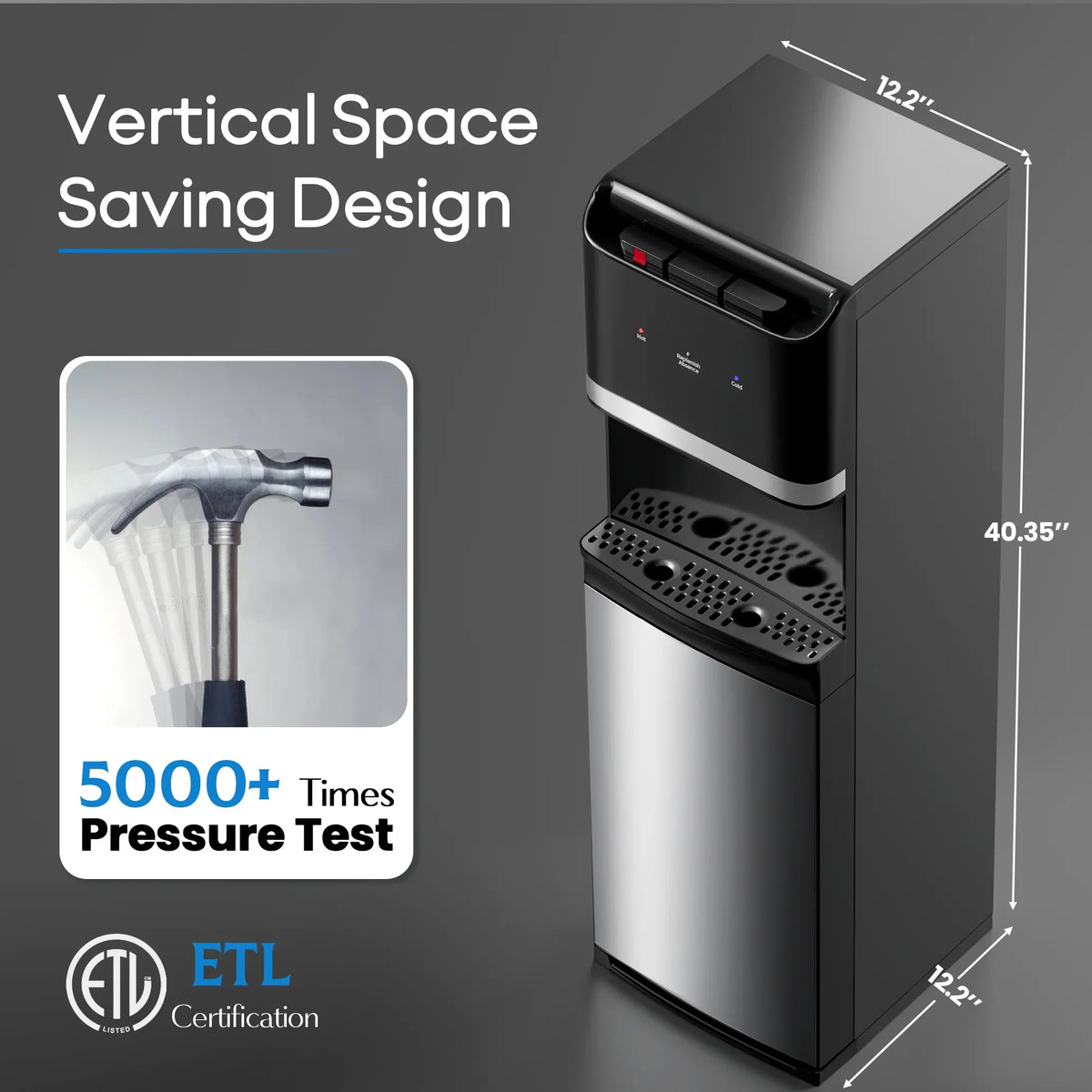 Manastin Bottom Loading Water Cooler Dispenser for 3-5 Gallon Bottles, Stainless Steel Water Cooler with 3 Temperature Settings - Hot - image 6