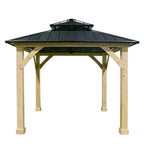 10 x 10 FT Outdoor Patio Hardtop Gazebo with Wood Frame & 2-Tier Metal Roof, All-Weather Gazebo Pergolas Shelter - image 4