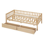Holaki Twin Size Wood Bed with Guardrails and 2 Storage Drawers for Kids, Gray - image 12