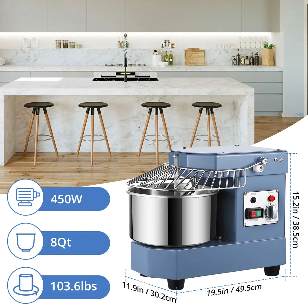 2025  8Qt Commercial Food Mixer, 450W Dual Rotating Dough Kneading Machine w Food-grade Stainless Steel Bowl, Security Shield & Timer, Commercial - image 8