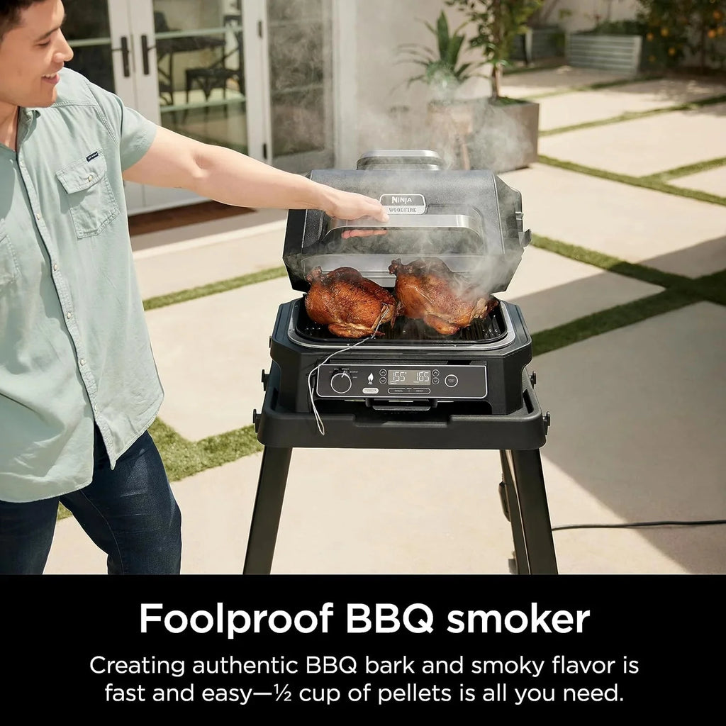 7-in-1 Grill & Smoker with Thermometer, Air Fryer, BBQ, Bake, Roast, Broil - Portable Electric Outdoor Grill, Grey - image 8