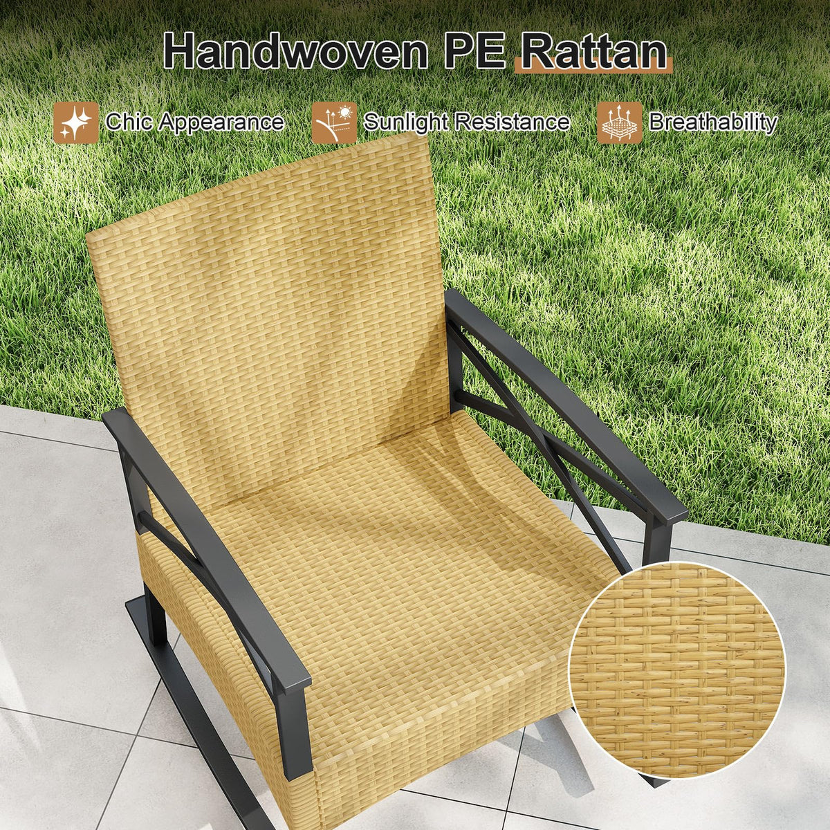 Tangkula 3 Pieces Outdoor Rocking Chairs Set for Garden - image 9