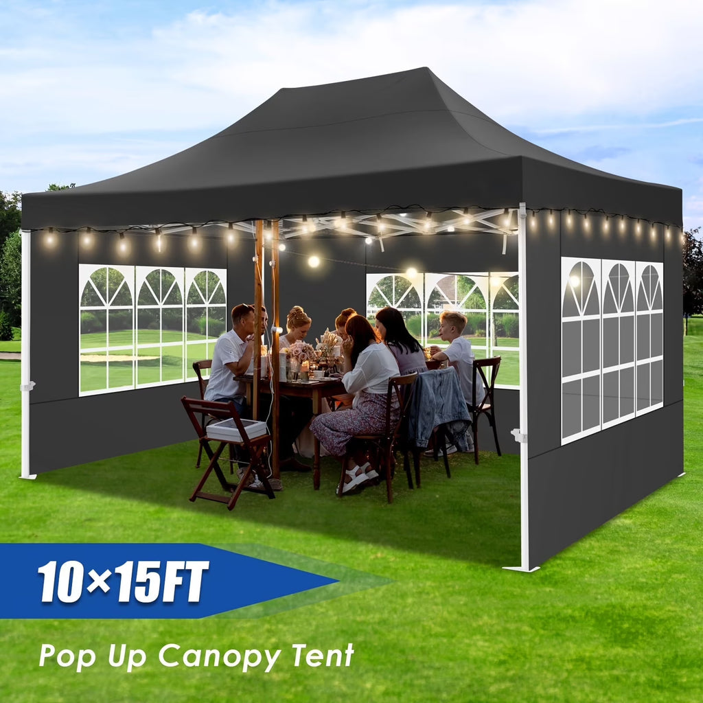 Hoteel 10x15 Heavy Duty Canopy Tent with 4 Sidewalls,Pop up Canopy for Parties Wedding,Commercial Easy up Gazebo with Roller Bag,UV 50+ &,Black - image 1
