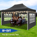 Hoteel 10x15 Heavy Duty Canopy Tent with 4 Sidewalls,Pop up Canopy for Parties Wedding,Commercial Easy up Gazebo with Roller Bag,UV 50+ &,Black - image 1