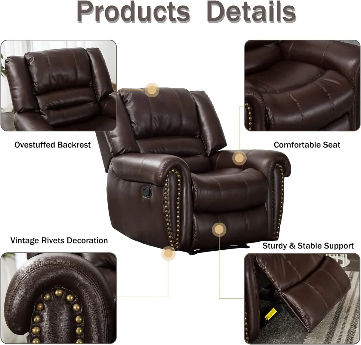 CANMOV Leather Recliner Chair, Classic and Traditional Manual Recliner Chair with Comfortable Arms and Back Single Sofa for Living Room, Nut Brown - image 26