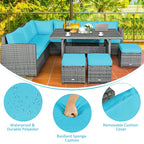 7 Pcs Rattan Patio Dining Furniture Sectional Sofa Set with Dining Table, Ottomans & Cushions - image 40