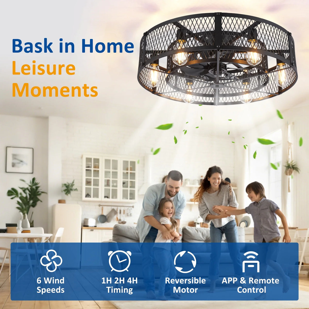 26 - Inch Farmhouse Caged Ceiling Fan with Light, Remote & APP Control Quiet DC Motor E26 Bulbs Included Black - image 2