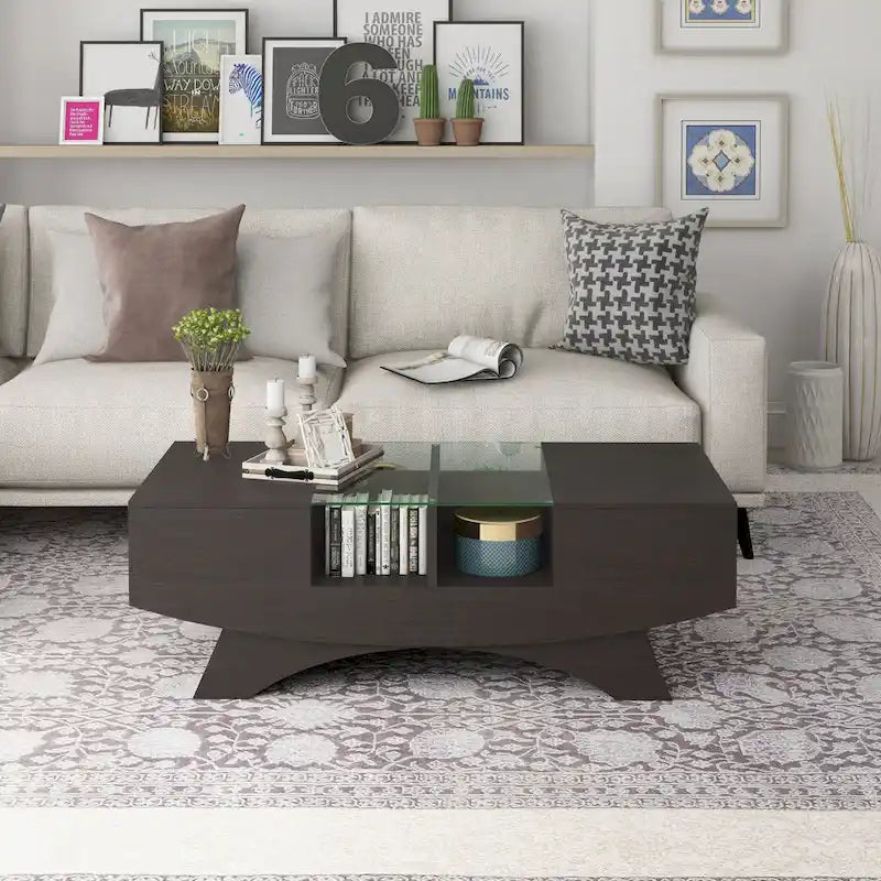 Angelic Contemporary Storage Coffee Table with Glass Insert by Furniture of America - image 21