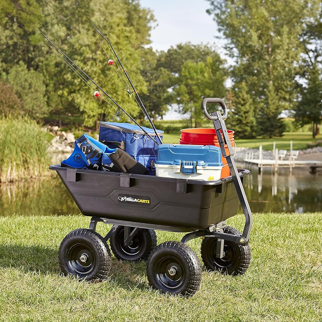Heavy Duty Poly Utility Dump Wagon Garden Cart w/Pneumatic Tires, 6 Cu Ft - 1200 lb Capacity Outdoor Wheelbarrow for Yard, Landscaping & Gardening, Lawn Tractor or ATV Towable-Gorilla Carts - image 12