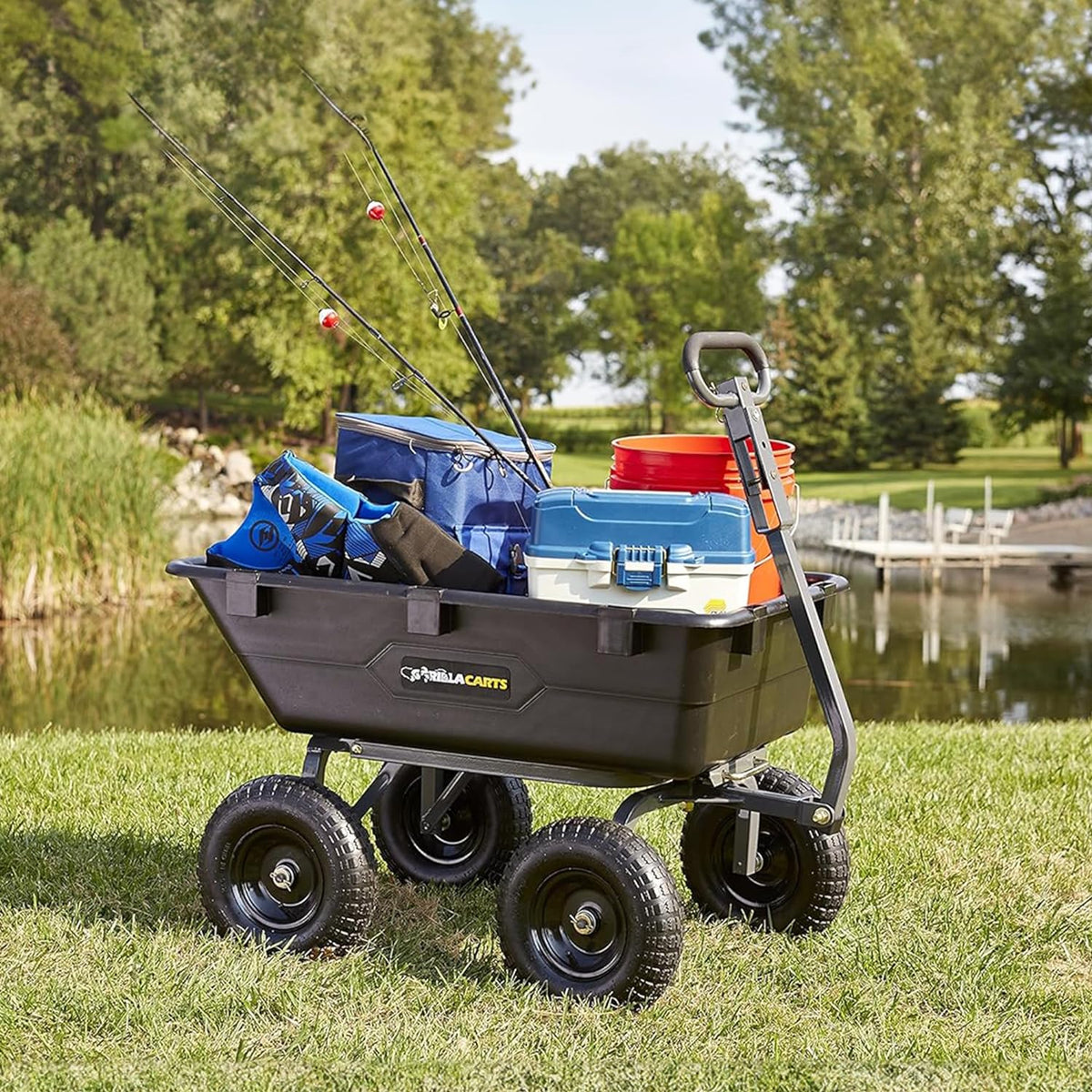 Heavy Duty Poly Utility Dump Wagon Garden Cart w/Pneumatic Tires, 6 Cu Ft - 1200 lb Capacity Outdoor Wheelbarrow for Yard, Landscaping & Gardening, Lawn Tractor or ATV Towable-Gorilla Carts - image 12