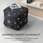 Handmade Black & White Square Pouf Ottoman - 20 x 20 x 20 Inches - Jani Tamarindo Footrest for Living Room and Nursery - image 5