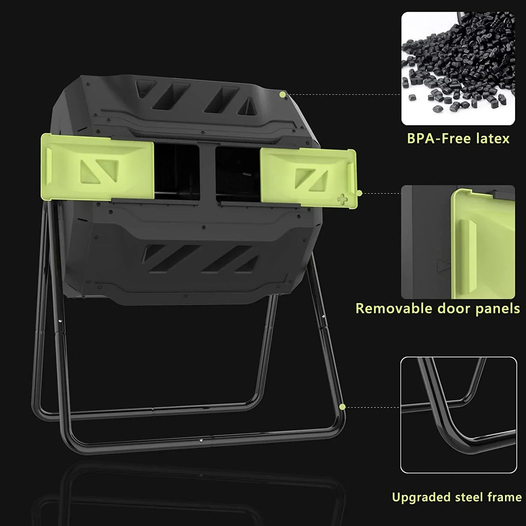 Large Compost Tumbler Bin Dual Compartment Better AirCirculation Efficient Compost BPA Free Sturdy Steel Frame 43Gallon (2 21.5Gal) Blue Door - image 9
