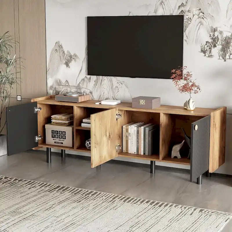 Mid-Century Modern TV Stand with 3 Cabinets - Media Console for TVs up to 70 inches, Stylish Entertainment Center with Storage for Living Room - image 4