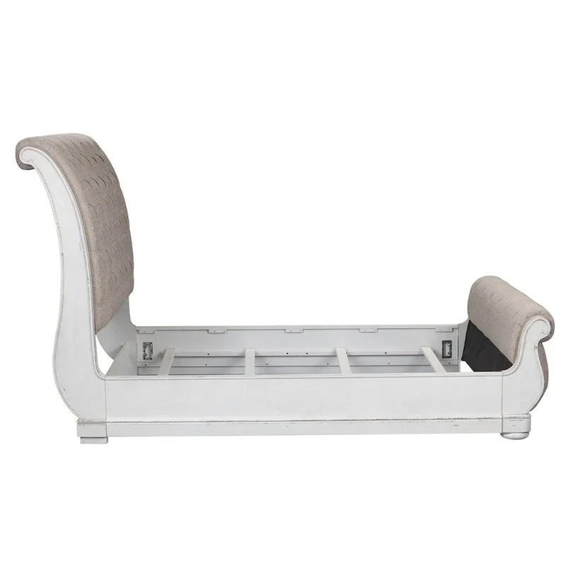 Antique White King Sleigh Bed with Upholstered Design from Magnolia Manor - image 5
