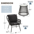 3-Piece Patio Conversation Bistro Set, Outdoor Rattan Furniture Set with Glass Table & 2 Wide Armchairs, Seat Cushions - image 7