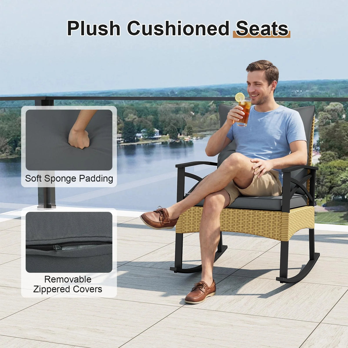 Tangkula 3 Pieces Outdoor Rocking Chairs Set for Garden - image 5