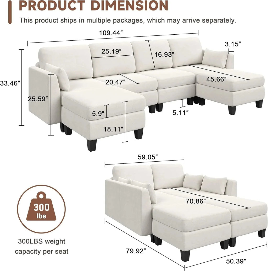 Modular Sectional Sofa, Convertible U Shaped Sofa Couch with High Density Memory Foam, 6 Seat Comfy Modular Sofa Couch for Living Room, Modern U Shaped Sectional Sofa, Dimgrey - image 15