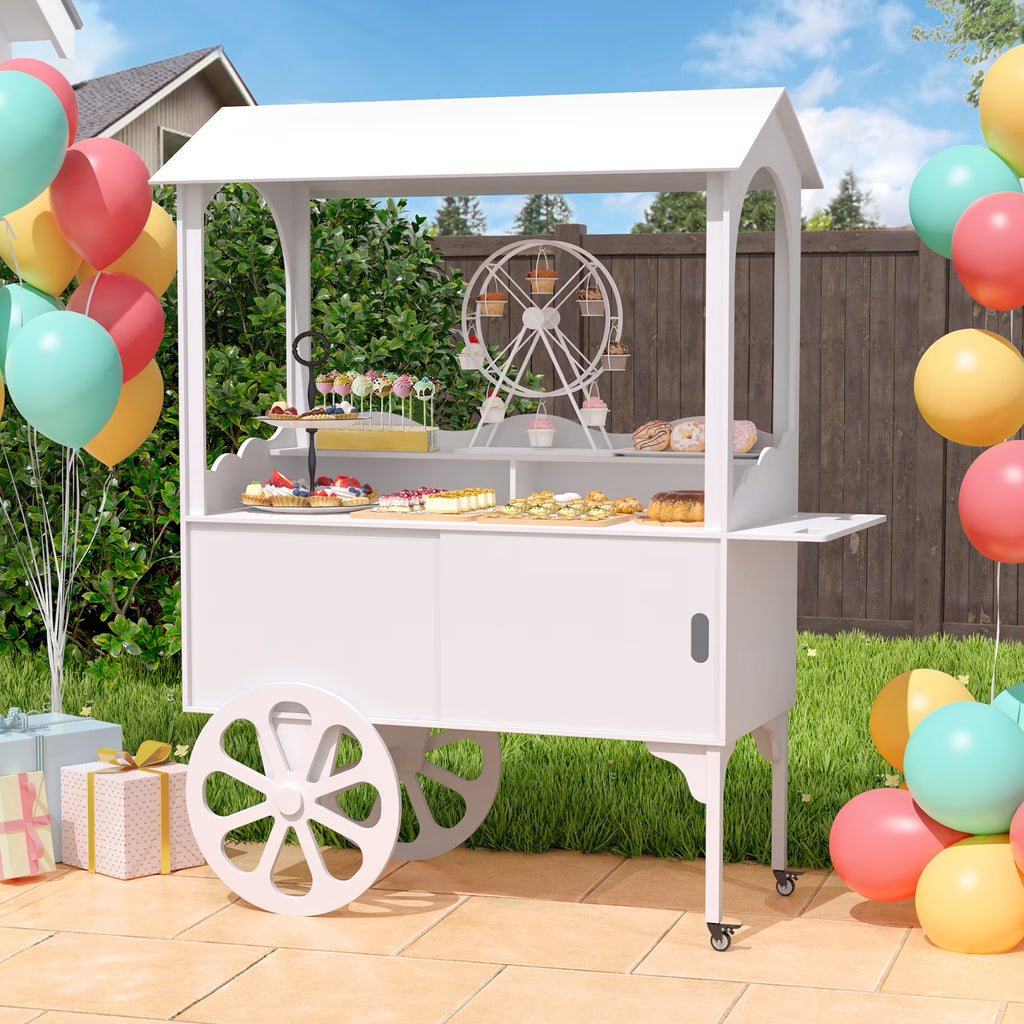 Candy Cart with Wheels for Party，Wood Dessert Cart with Storage Cabinet - image 1