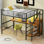 Complete Loft Bed Set with Desk, Storage Staircase, Compact Wardrobe, and LED Lighting - image 5