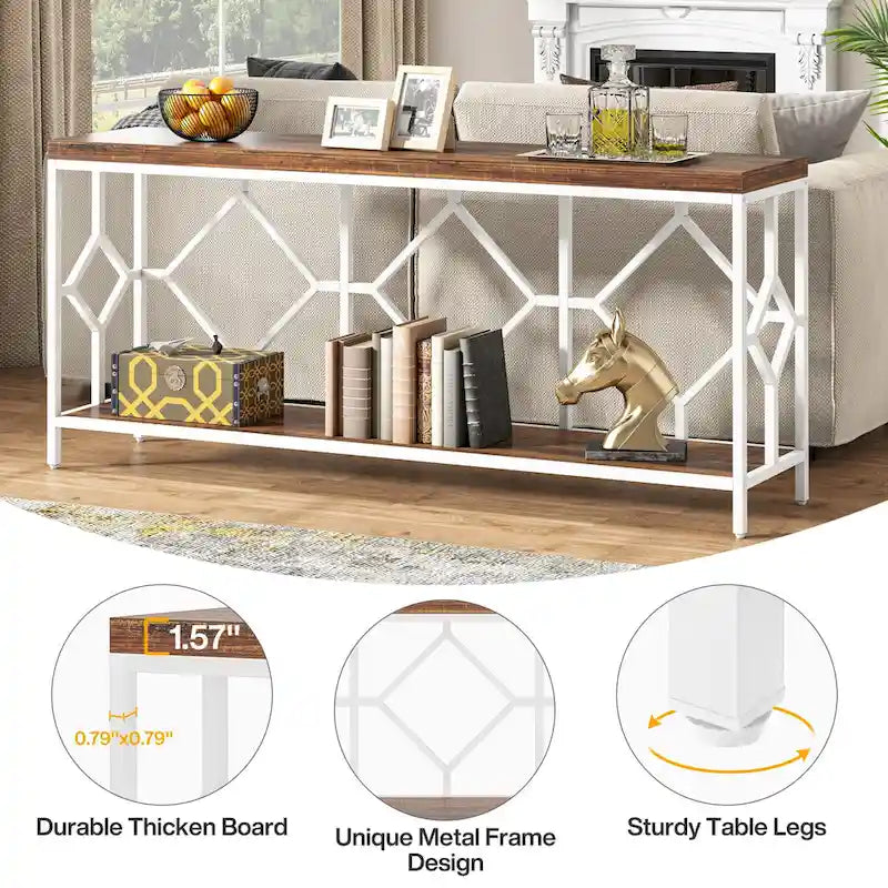 70.9-Inch Industrial Sofa Console Table with Open Storage Shelf - Extra Long Narrow Entry Table for Behind Couch - image 7