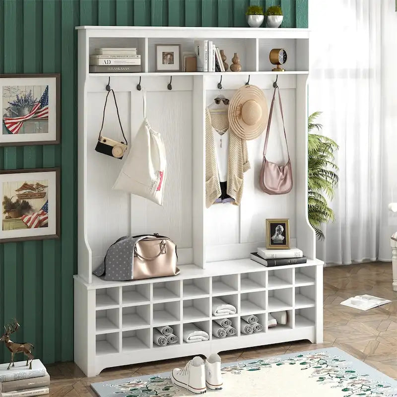 Merax Versatile Hall Tree with Hooks, Shelves, and 24 Shoe Storage Cubbies - image 1
