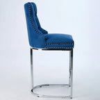 Contemporary Set of 2 Bar Stools with Button-Tufted Back and Studded Trim, Chrome Metal Base - Ideal for Dining Room, Living Room, and Bedroom - image 12
