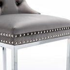 Contemporary Set of 2 Bar Stools with Button-Tufted Back and Studded Trim, Chrome Metal Base - Ideal for Dining Room, Living Room, and Bedroom - image 35