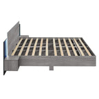 Modern King Size Wooden Floating Bed Frame with Nightstand and LED - Slatted Support Design - image 20