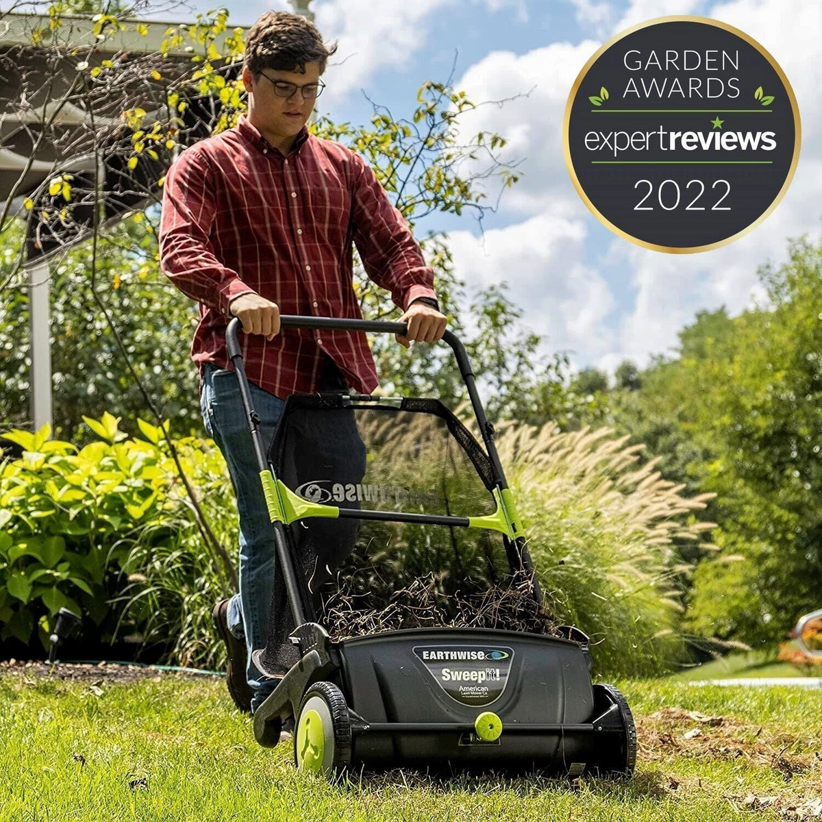 Best 21-Inch Large Push Lawn Grass Sweeper With 26 Gal Hopper Bag - image 1